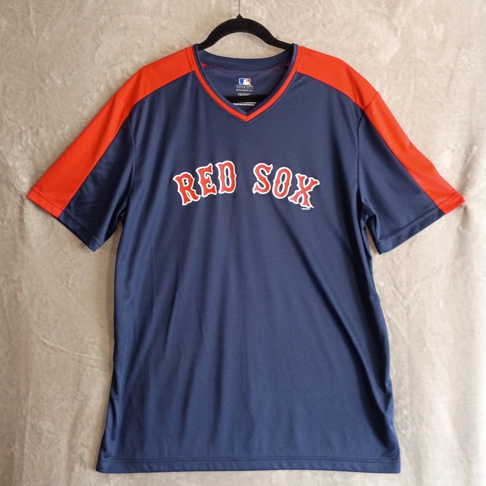 Boston Red Sox MLB Mens Navy Short Sleeve Pullover V-Neck‎ Jersey T-Shirts Sz XL